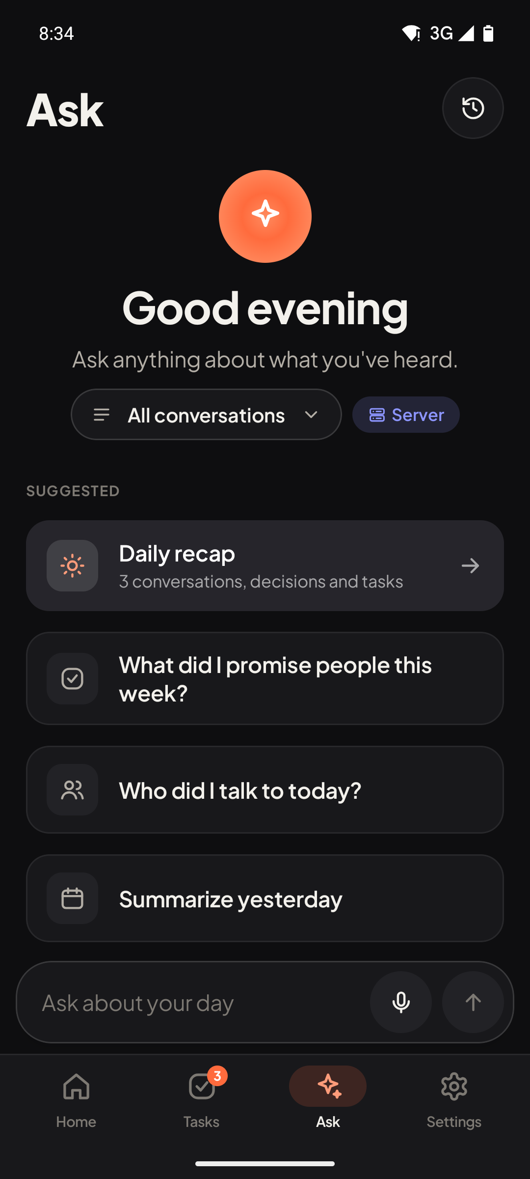 Ask about your day: screenshot of the app.